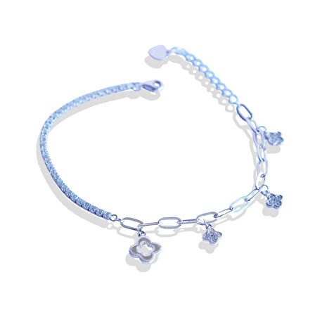 Yonca Üçlü Yarı Su Yolu Gümüş Bileklik