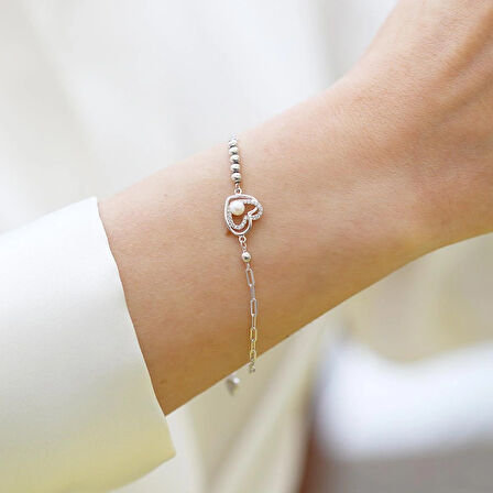 Kalp İncili Trend Gümüş Bileklik