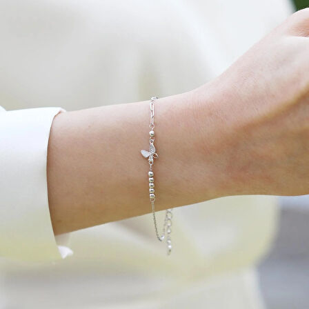 Mini Sedefli Kelebek Gümüş Bileklik