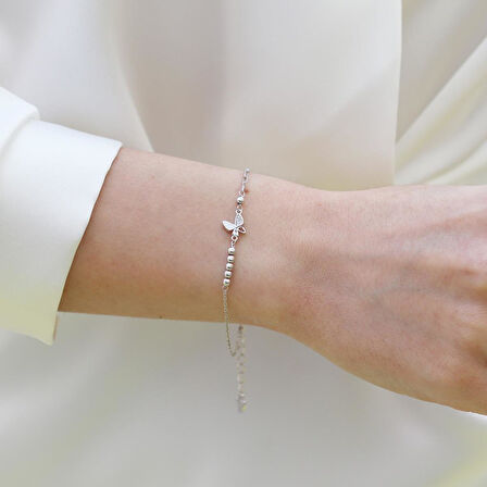 Mini Sedefli Kelebek Gümüş Bileklik