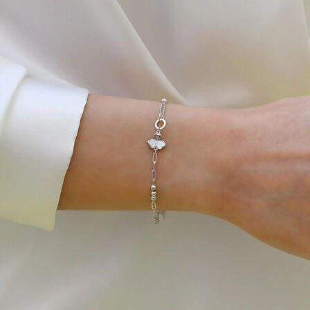 Sedefli Yonca Model Gümüş Bileklik