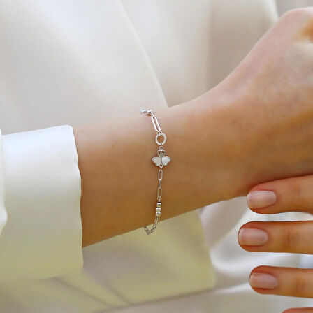 Sedefli Yonca Model Gümüş Bileklik