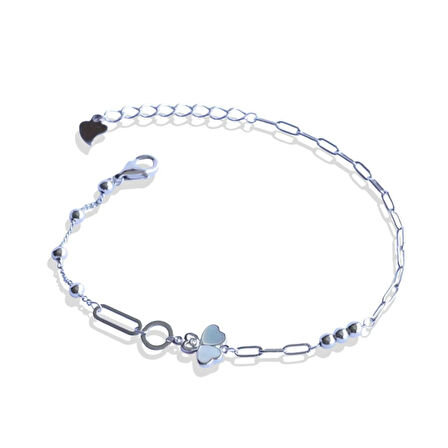 Sedefli Yonca Model Gümüş Bileklik