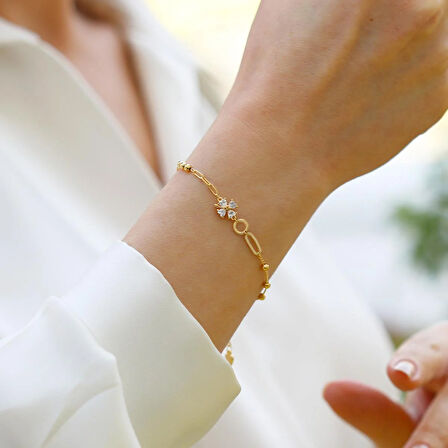 Yonca Taşlı Trend Gümüş Bileklik