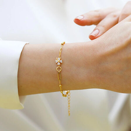 Yonca Taşlı Trend Gümüş Bileklik