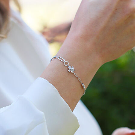 Yonca Taşlı Trend Gümüş Bileklik