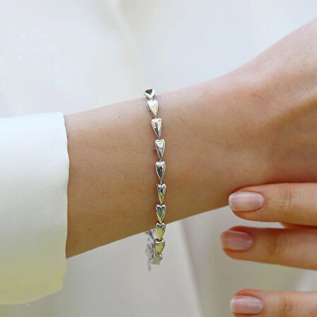 Kalp Taşsız Sıralı Gümüş Bileklik