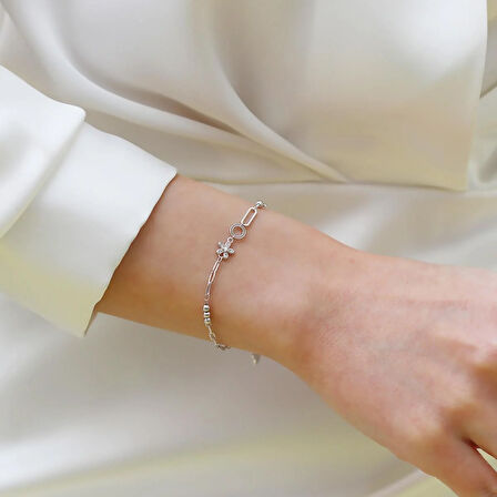 Mini Çiçek Zirkon Taşlı Gümüş Bileklik