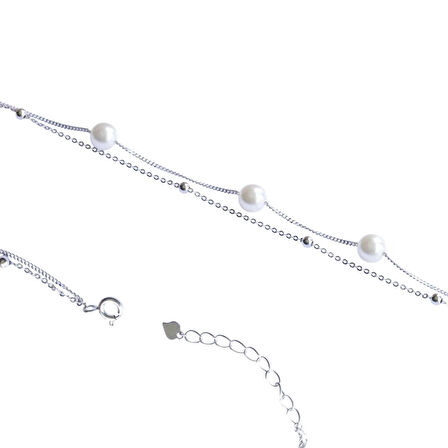 Çift Zincirli İncili Gümüş Bileklik