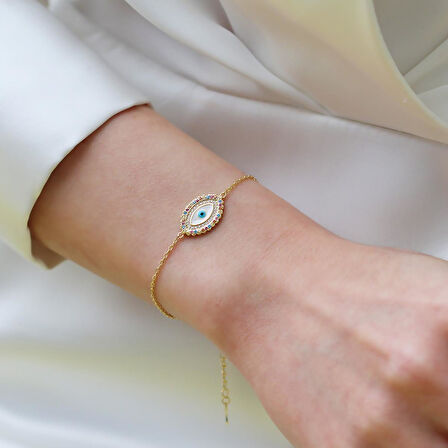 Renkli Taşlı Göz Modeli Gümüş Bileklik