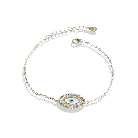 Renkli Taşlı Göz Modeli Gümüş Bileklik