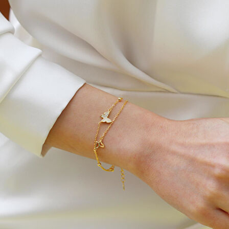 Zirkon Taşlı Kelebek Modeli Gümüş Bileklik