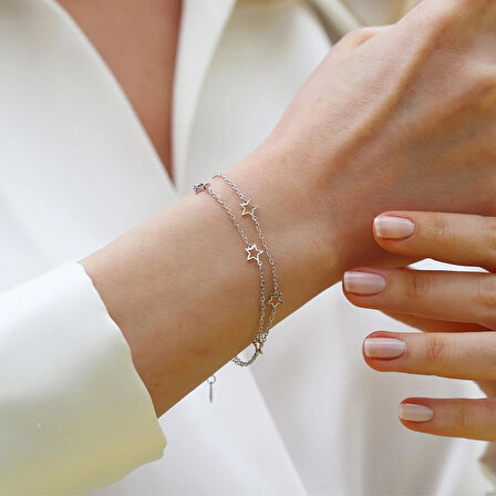 Yıldız Sıralı Gümüş Bileklik