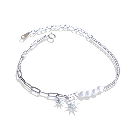 İncili Kutup Yıldızı Gümüş Trend Bileklik