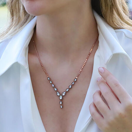 Damla Elmas Montür Modeli Rose Gold Gümüş Set