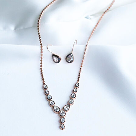 Damla Elmas Montür Modeli Rose Gold Gümüş Set