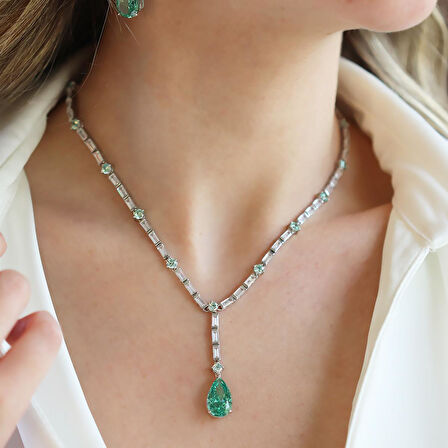 Paribu Damla Taşlı Şık Gümüş Set