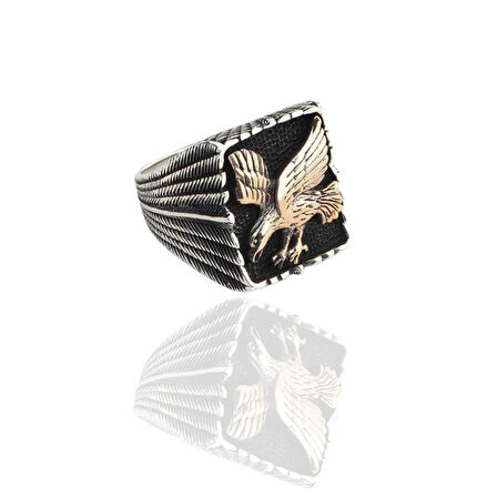 Kartal Figürlü Oksitli Gümüş Erkek Yüzük