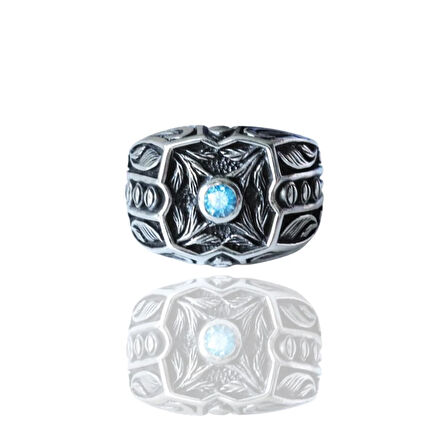 Taşlı Desenli Gümüş Erkek Yüzük