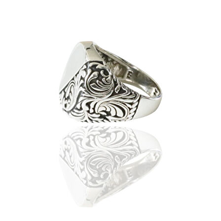 Yarı Desenli Oksitli Gümüş Erkek Yüzük