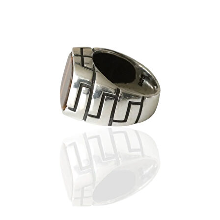 Kaplangözü Taşlı Desenli Gümüş Erkek Yüzük