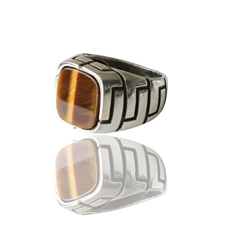 Kaplangözü Taşlı Desenli Gümüş Erkek Yüzük