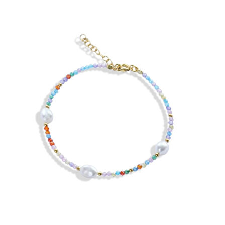 Doğaltaş Renkli İncili Gümüş Bileklik