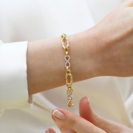 Sonsuzluk Taşlı Hallow Gold Gümüş Bileklik