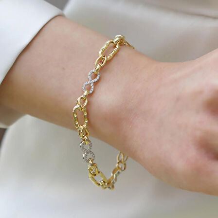 Sonsuzluk Taşlı Hallow Gold Gümüş Bileklik