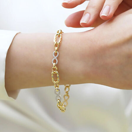 Sonsuzluk Taşlı Hallow Gold Gümüş Bileklik