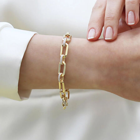 Trend Taşlı Hallow Gold Gümüş Bileklik