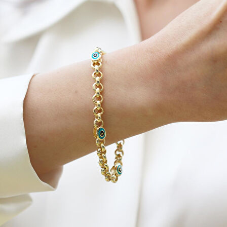 Elips Mineli Hallow Gold Gümüş Bileklik