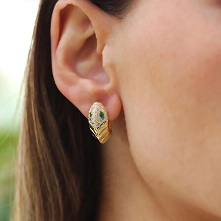 Serpent Modeli Taşlı Gümüş Küpe