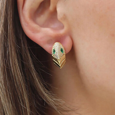 Serpent Modeli Taşlı Gümüş Küpe