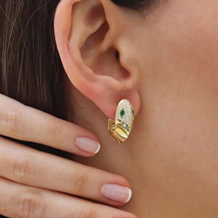 Serpent Modeli Taşlı Gümüş Küpe