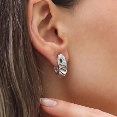 Serpent Modeli Taşlı Gümüş Küpe