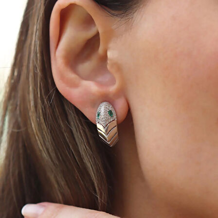 Serpent Modeli Taşlı Gümüş Küpe