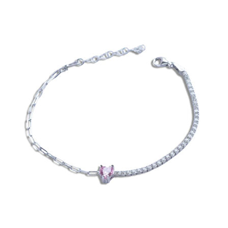 Pembe Taşlı Su Yolu Trend Gümüş Bileklik