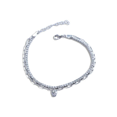 Çift Zincirli Kalpli Gümüş Bileklik