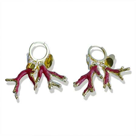 Mercan Modeli Pul Gold Gümüş Küpe