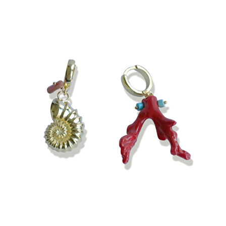 Mercan Deniz Kabuğu Gold Gümüş Küpe