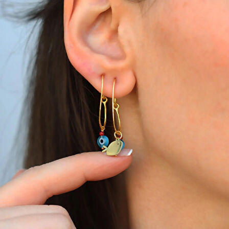 Balık Nazar Gold Gümüş Küpe