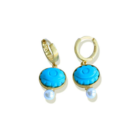 Turkuaz Göz İnci Gold Gümüş Küpe