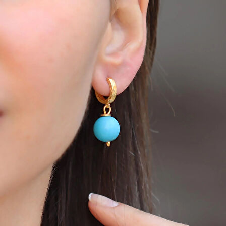 Turkuaz Toplu Halka Gold Gümüş Küpe