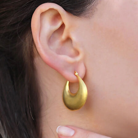 Elips Yassı Bombeli Gold Gümüş Küpe