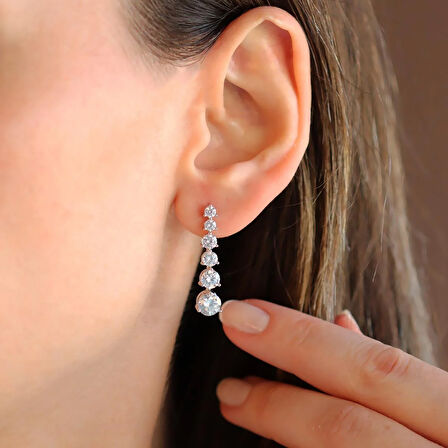 Zirkon Taşlı Su Yolu Gümüş Küpe