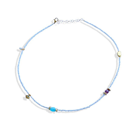 İncili Figürlü Doğaltaşlı Gold Gümüş Kolye