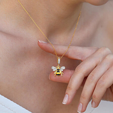 Arı Chrm Mineli Gold Gümüş Kolye