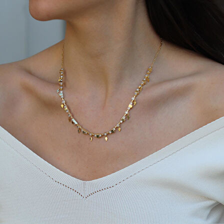 Zirkon Taşlı Küp Trend Gold Gümüş Kolye