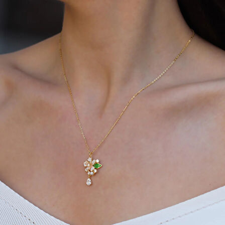 Menekşe Çiçeği Taşlı Gümüş Kolye